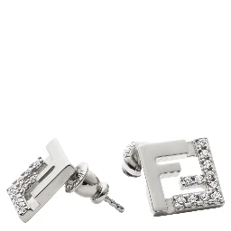Silver Colored Earings with FF Silhouette and Crystal Embellishments in Brass Woman