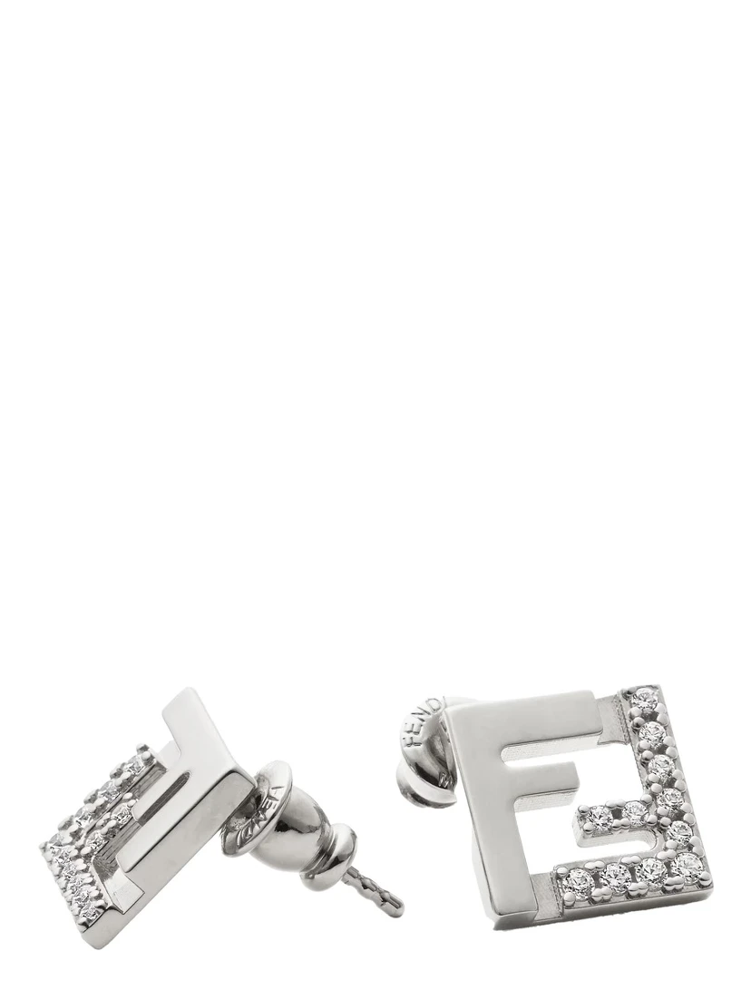 Silver Colored Earings with FF Silhouette and Crystal Embellishments in Brass Woman