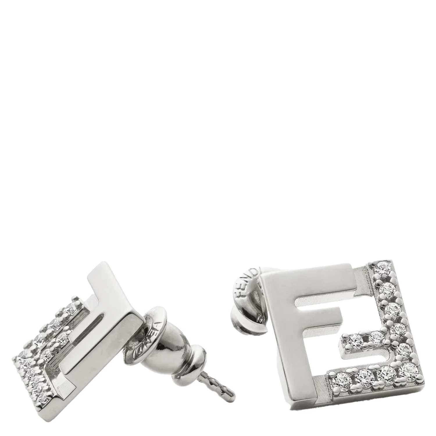 Silver Colored Earings with FF Silhouette and Crystal Embellishments in Brass Woman
