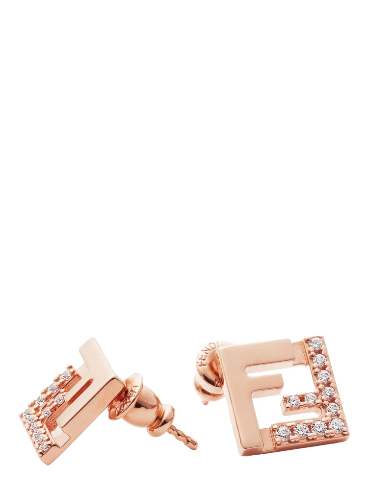 Pink Earings with FF Silhouette and Crystal Embellishments in Brass Woman alternative