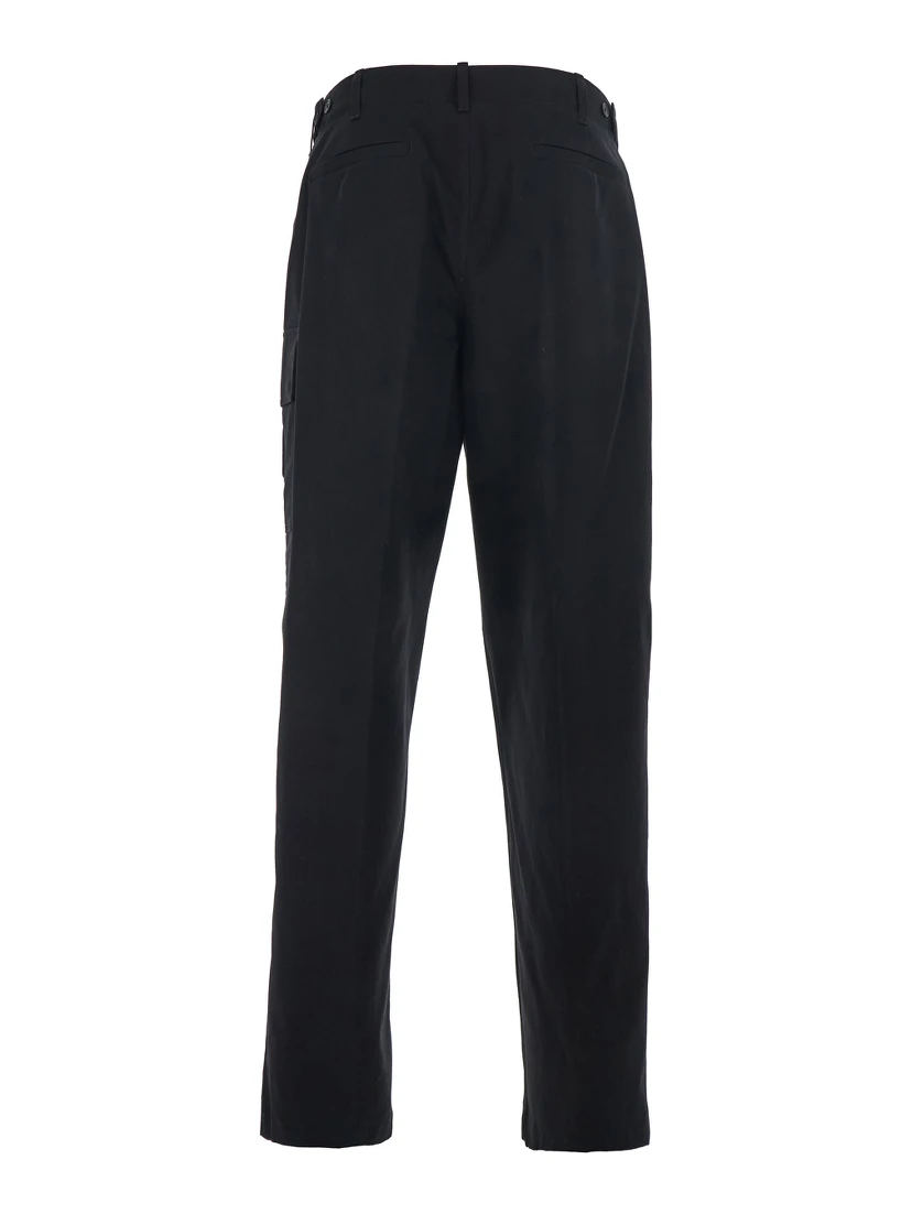 Black Pants with Cargo Pocket on the Side and FF Embroidery on the Pocket in Cotton Man