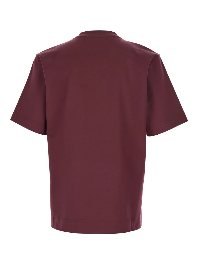 Bordeaux Crewneck T-Shirt with FF Plaque on the Front in Cotton Man