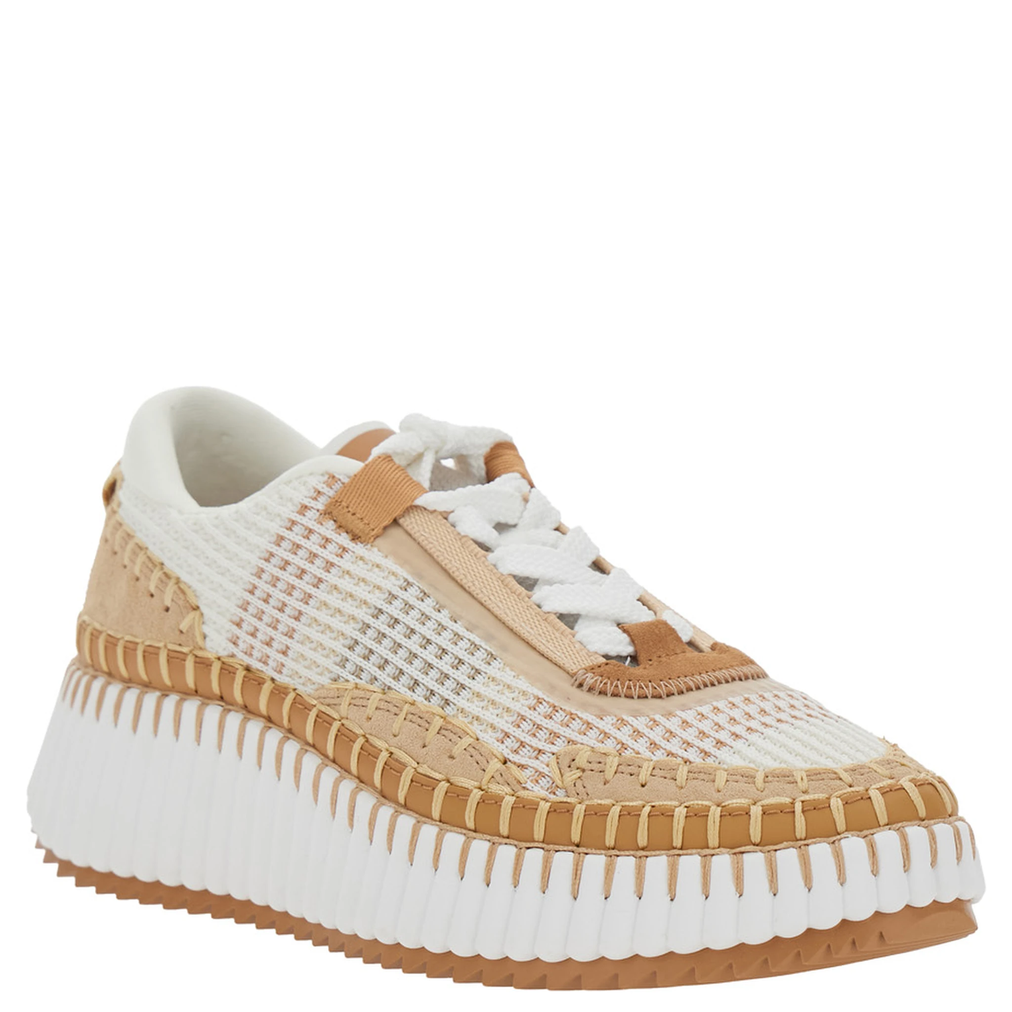 Nama Beige Sneaker with All-Over Stitching in Fabric Woman