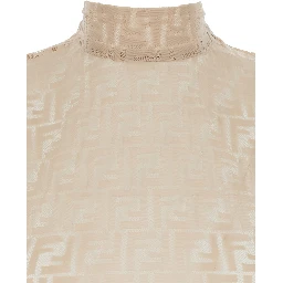 White Crewneck Sleeveless Top with All-Over FF Motif and Rear Zip Closure in Tech Fabric Stretch Woman