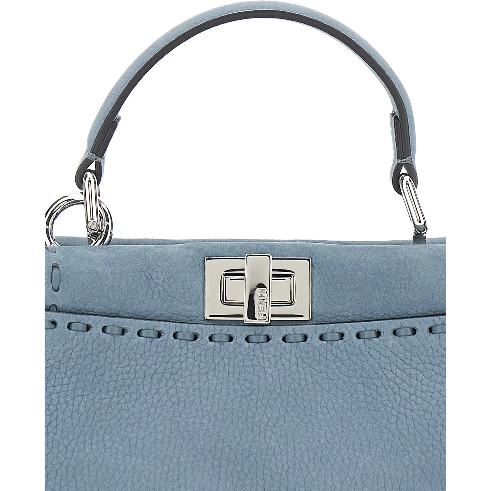Peekaboo Blue Handbag with Turn-Lock Closure on Both Sides in Grained Leather Woman