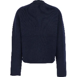 Blue Crewneck Cardigan with Jewel Buttons in Wool Blend Woman