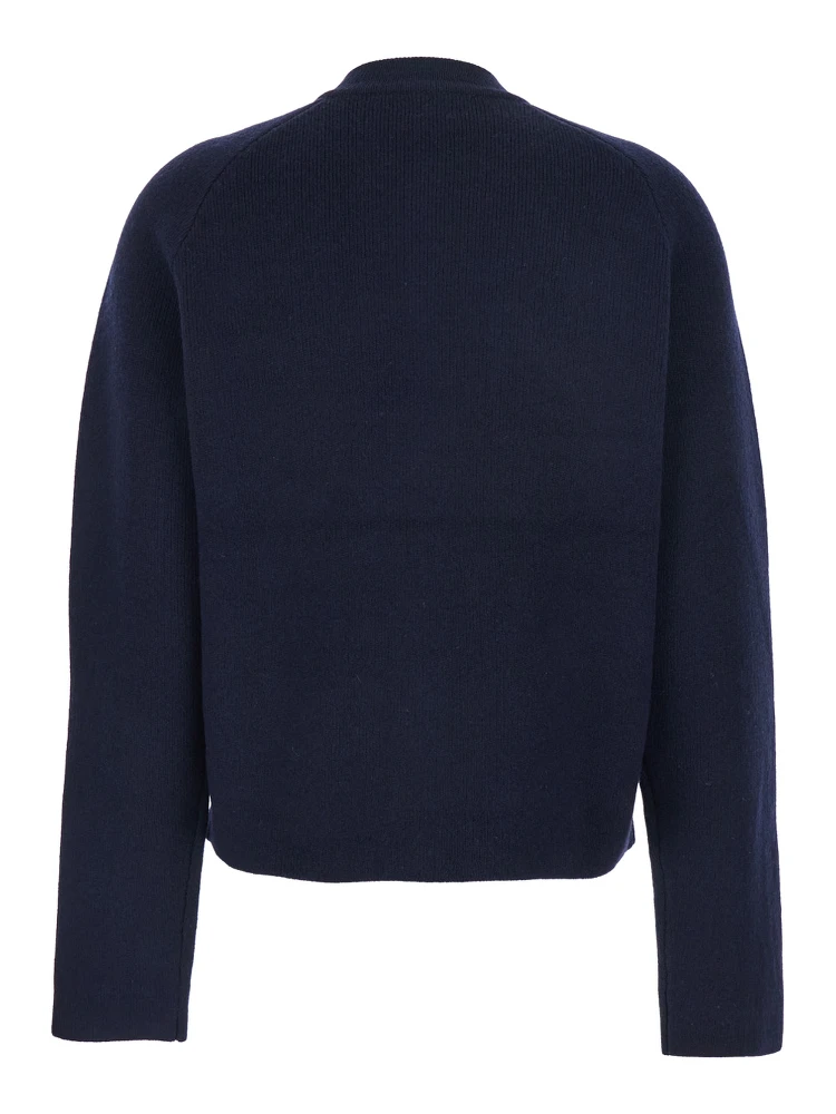 Blue Crewneck Cardigan with Jewel Buttons in Wool Blend Woman alternative