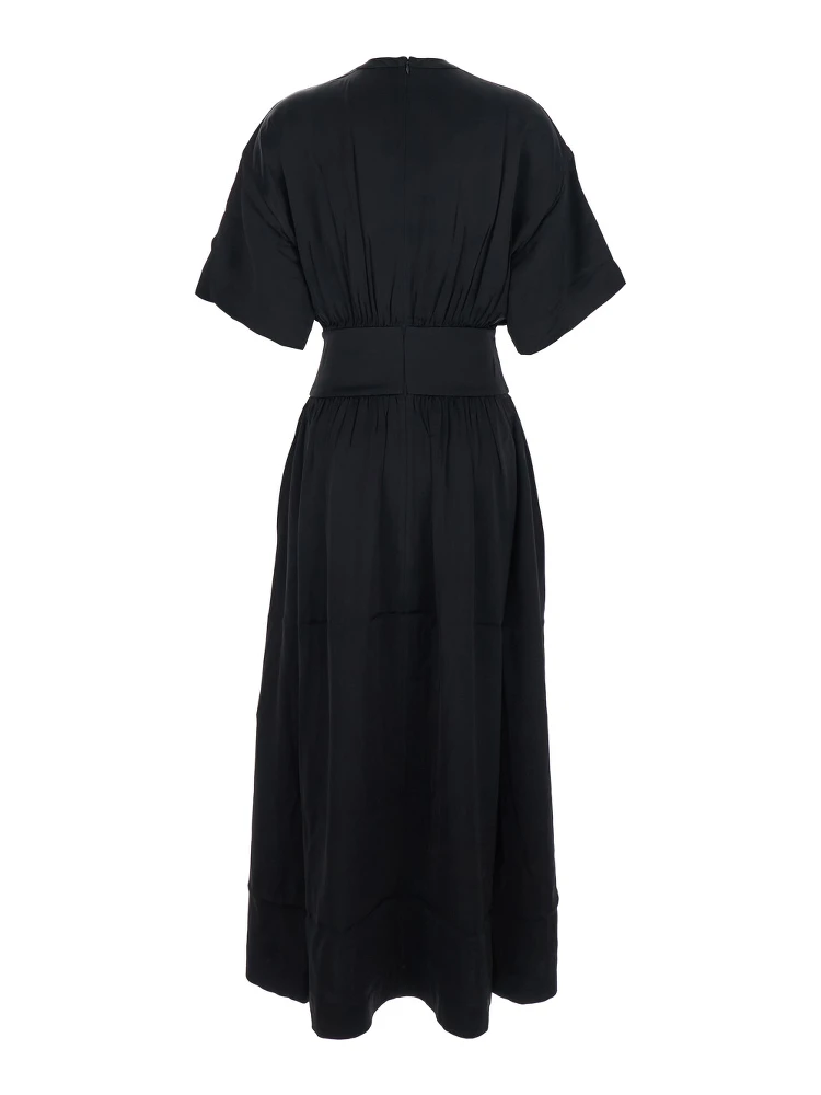 Black Long Dress with Elastic Gathered Waist in Viscose Woman alternative