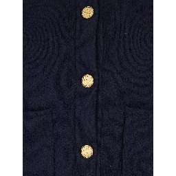 Blue Crewneck Cardigan with Jewel Buttons in Wool Blend Woman