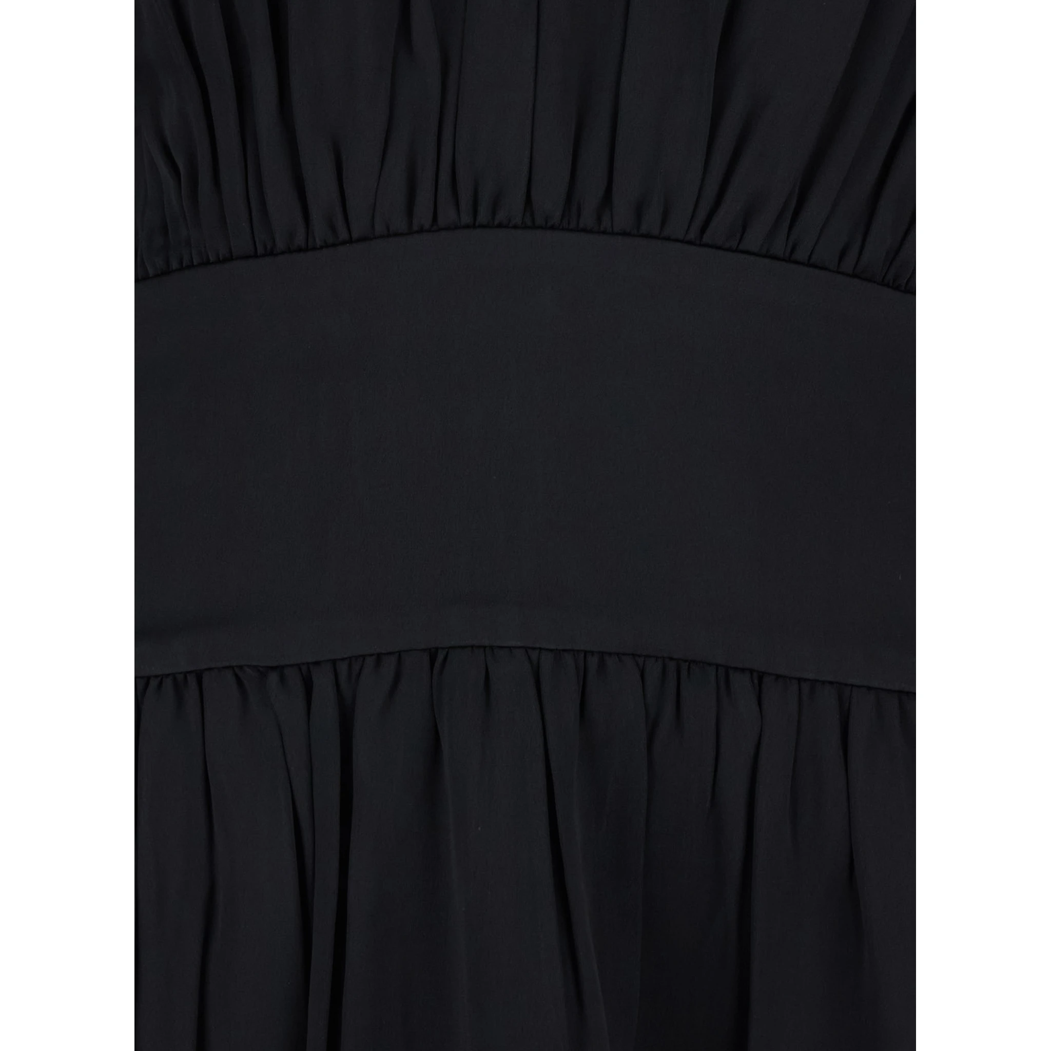 Black Long Dress with Elastic Gathered Waist in Viscose Woman