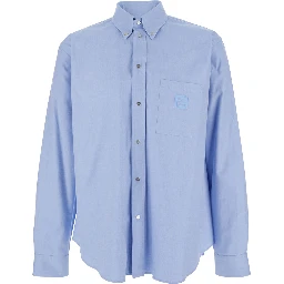 Light Blue Shirt with Button-Down Collar and FF Embroidery on the Front in Cotton Man