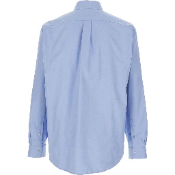 Light Blue Shirt with Button-Down Collar and FF Embroidery on the Front in Cotton Man