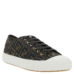 Brown Sneaker with All-Over FF Motif in Fabric Man