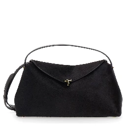 Brown Handbag with Adjustable and Removable Shoulder Strap and T-Lock Closure on the Front in Leather Woman