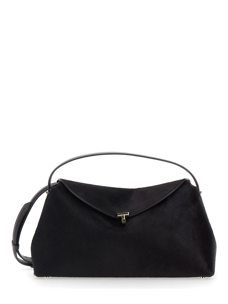 Brown Handbag with Adjustable and Removable Shoulder Strap and T-Lock Closure on the Front in Leather Woman