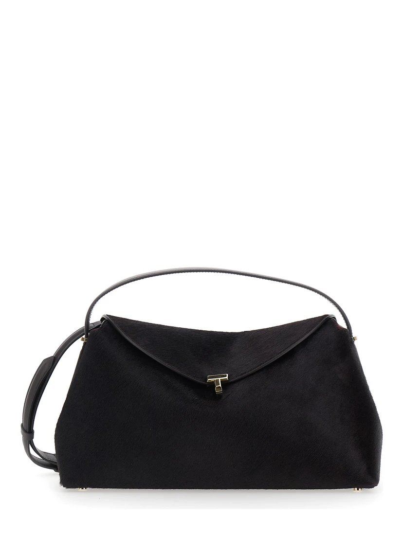 Brown Handbag with Adjustable and Removable Shoulder Strap and T-Lock Closure on the Front in Leather Woman