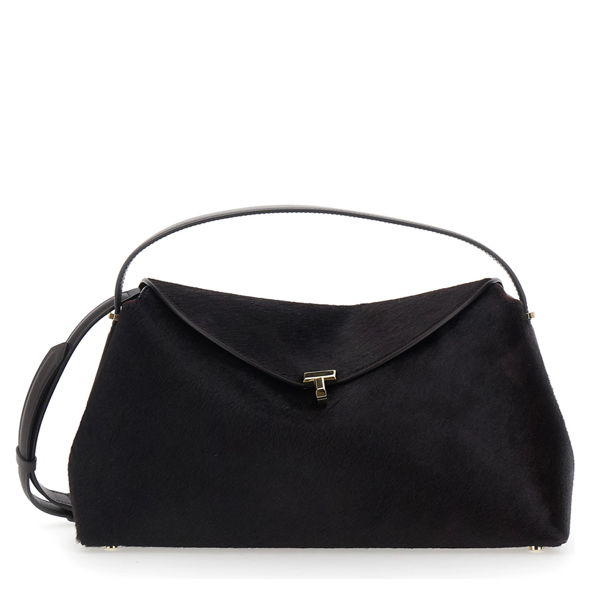 Brown Handbag with Adjustable and Removable Shoulder Strap and T-Lock Closure on the Front in Leather Woman