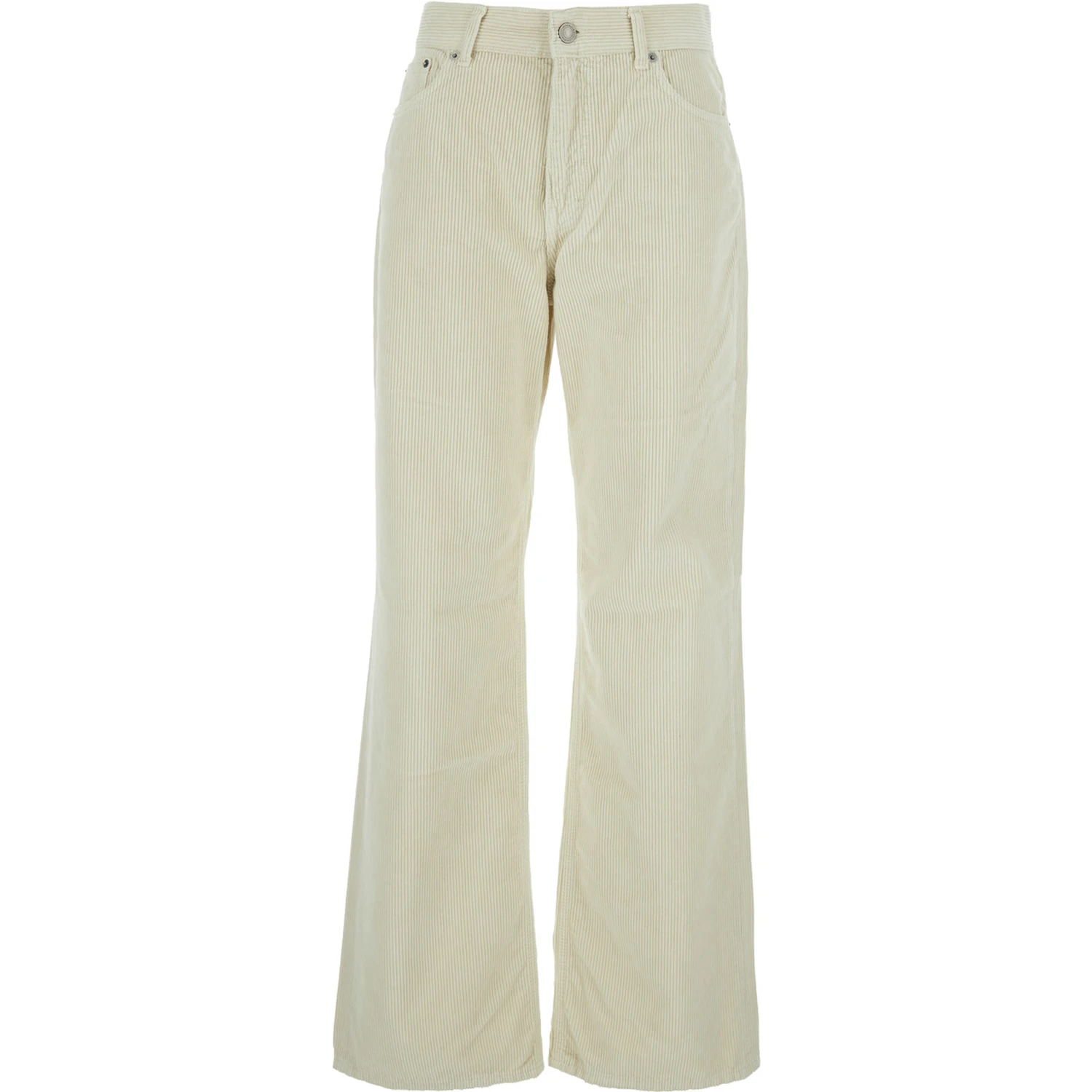 Korea White Pants with Logo Patch on the Rear and Wide Leg in Corduroy Woman