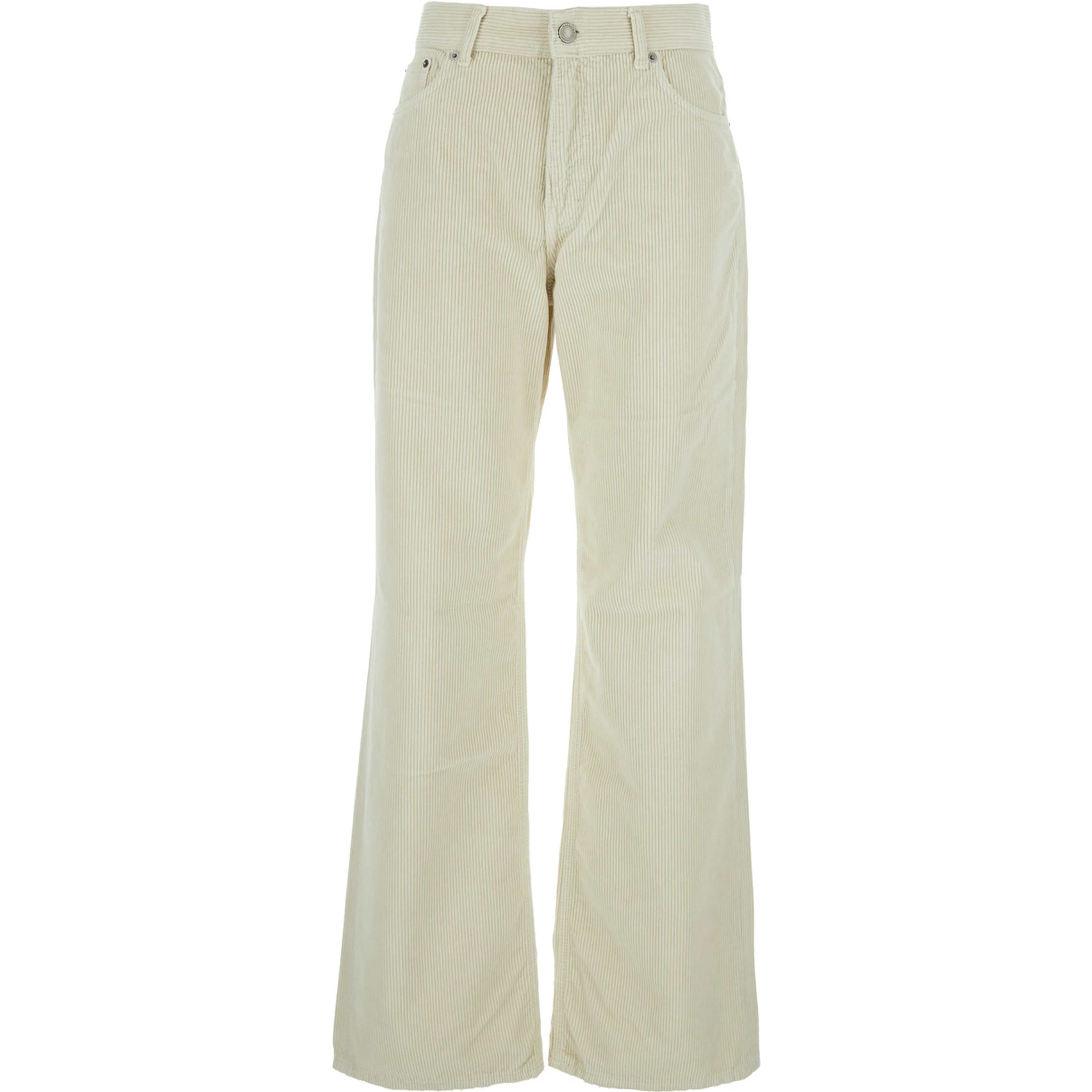 Korea White Pants with Logo Patch on the Rear and Wide Leg in Corduroy Woman