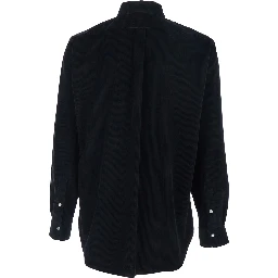 Black Shirt with Button-Down Collar and FF Embroidery on the Front in Corduroy Man