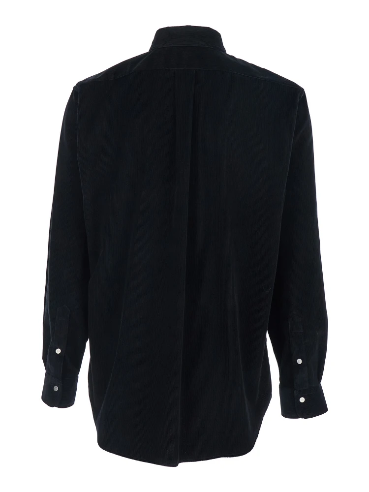 Black Shirt with Button-Down Collar and FF Embroidery on the Front in Corduroy Man alternative