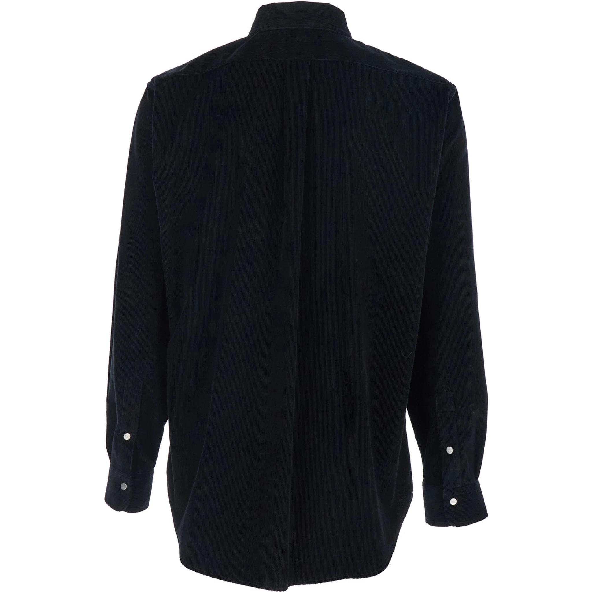 Black Shirt with Button-Down Collar and FF Embroidery on the Front in Corduroy Man