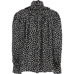 Black Blouse with High Neck and All-Over Polka Dot Motif in SIlk Woman