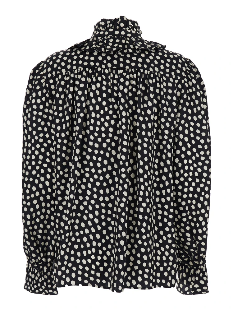 Black Blouse with High Neck and All-Over Polka Dot Motif in SIlk Woman alternative