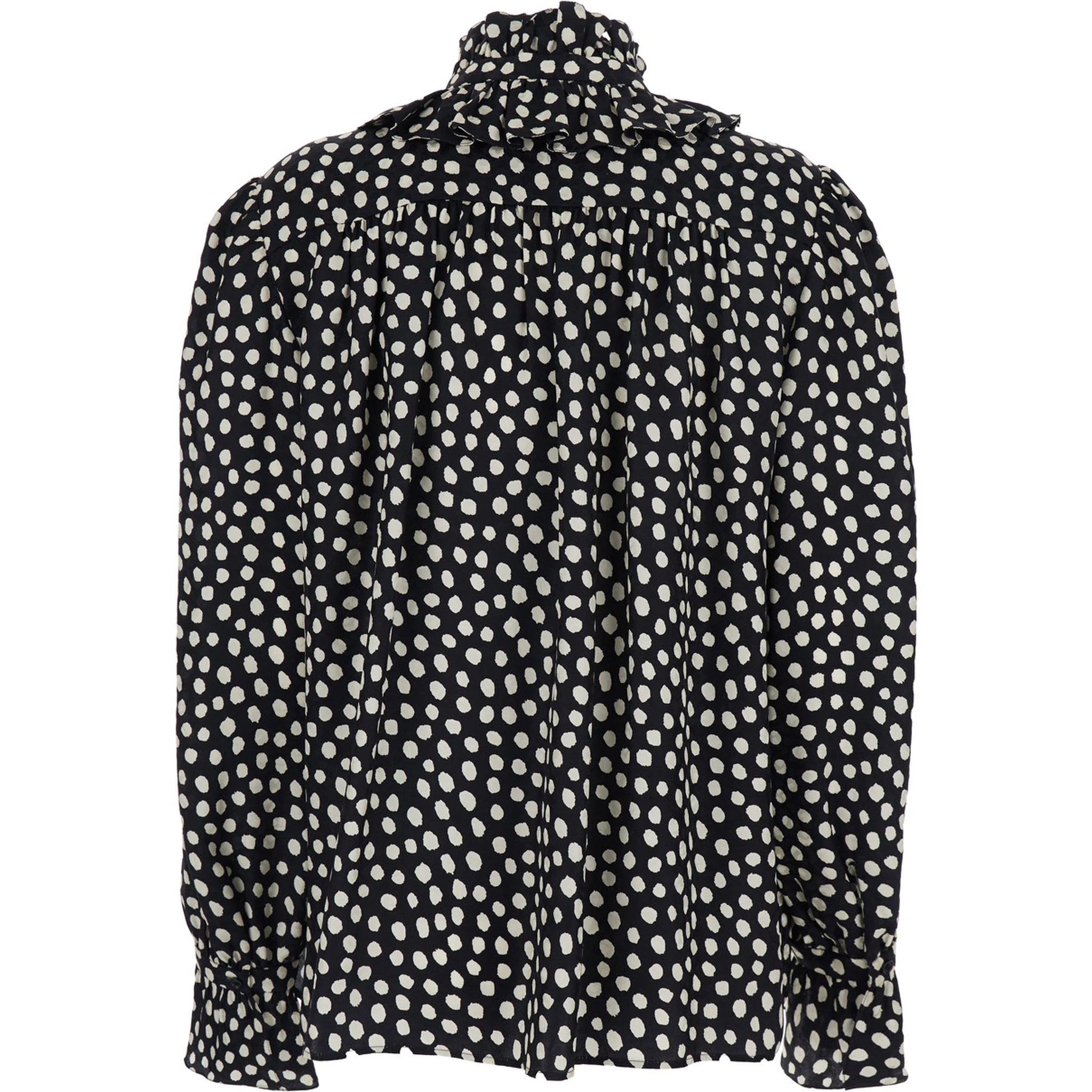 Black Blouse with High Neck and All-Over Polka Dot Motif in SIlk Woman