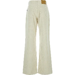 Korea White Pants with Logo Patch on the Rear and Wide Leg in Corduroy Woman