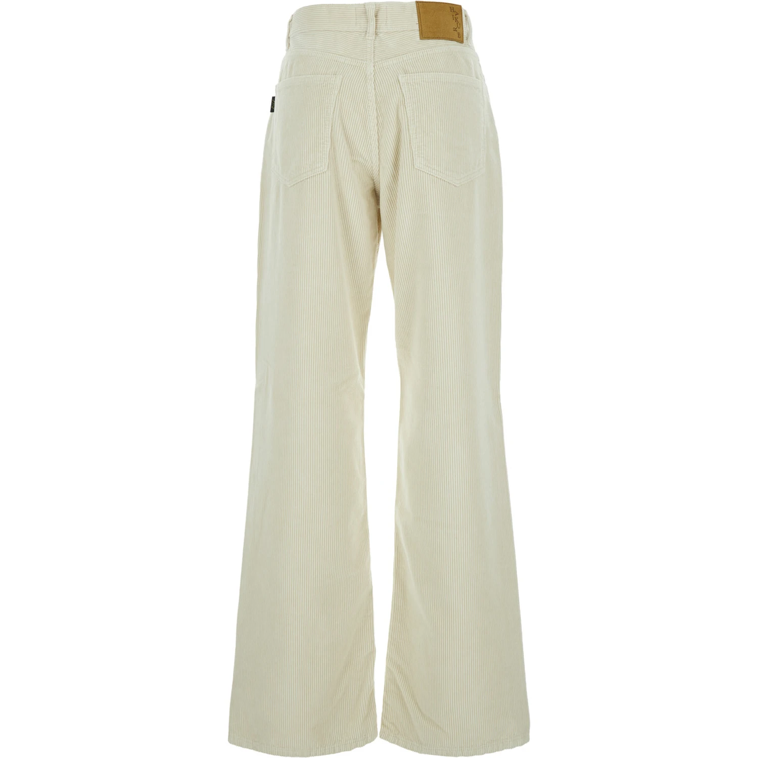 Korea White Pants with Logo Patch on the Rear and Wide Leg in Corduroy Woman