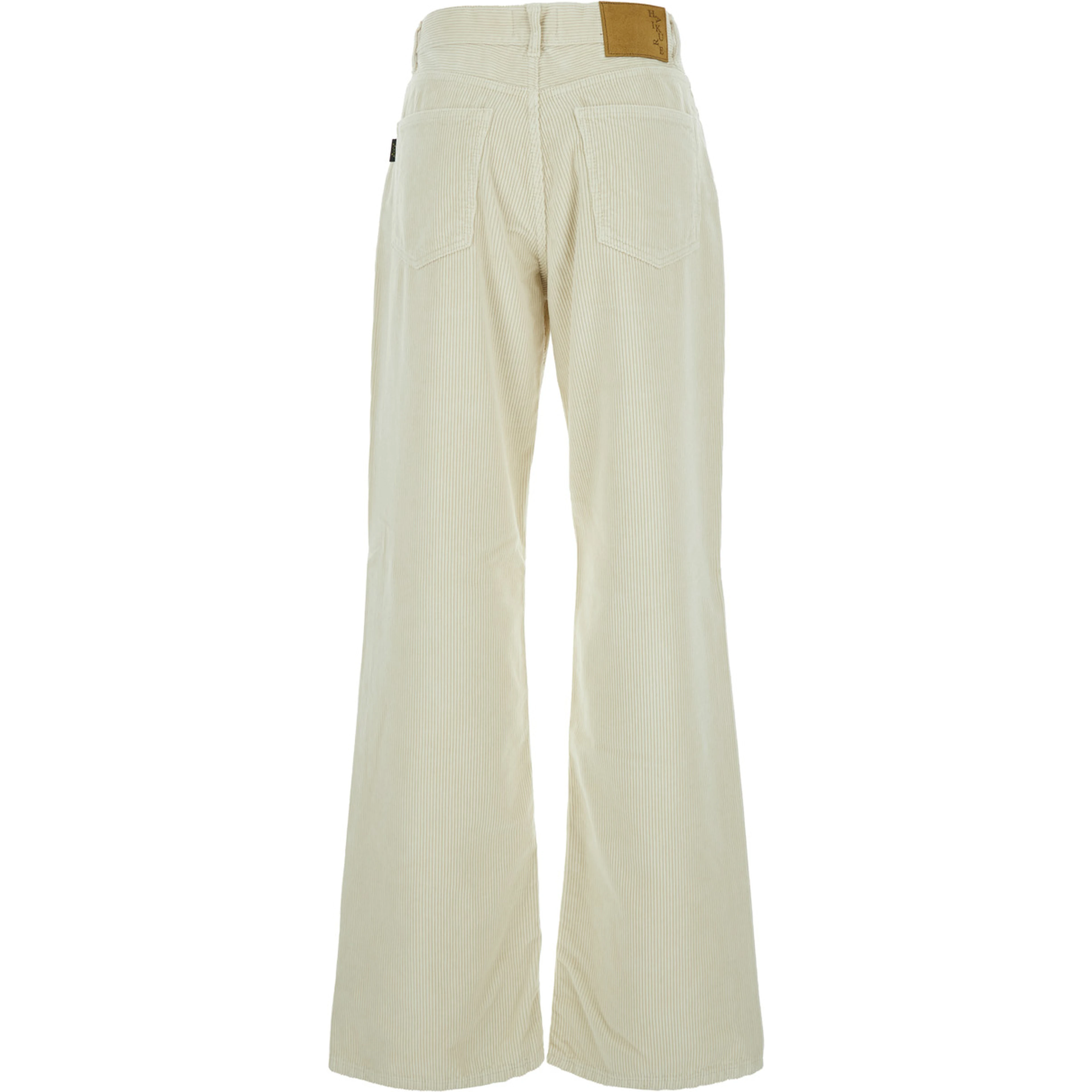 Korea White Pants with Logo Patch on the Rear and Wide Leg in Corduroy Woman