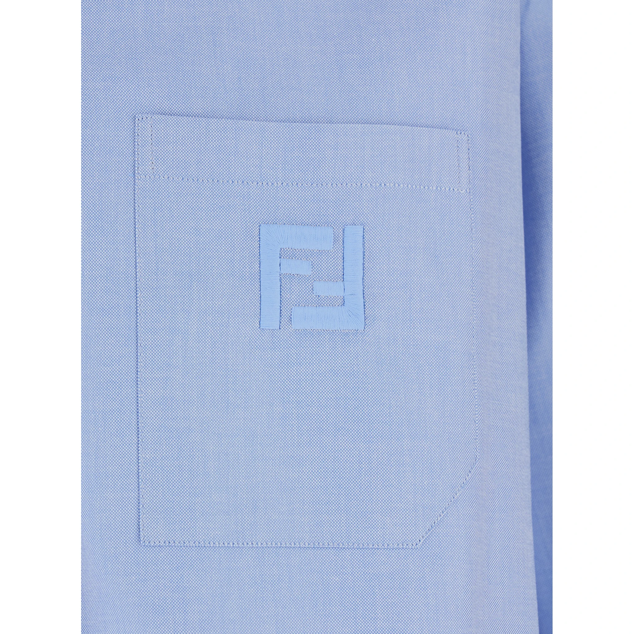 Light Blue Shirt with Button-Down Collar and FF Embroidery on the Front in Cotton Man