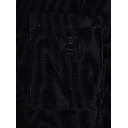Black Shirt with Button-Down Collar and FF Embroidery on the Front in Corduroy Man