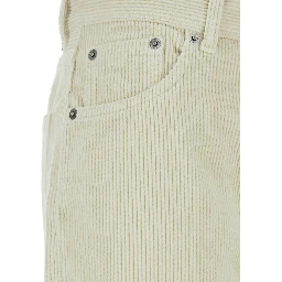Korea White Pants with Logo Patch on the Rear and Wide Leg in Corduroy Woman