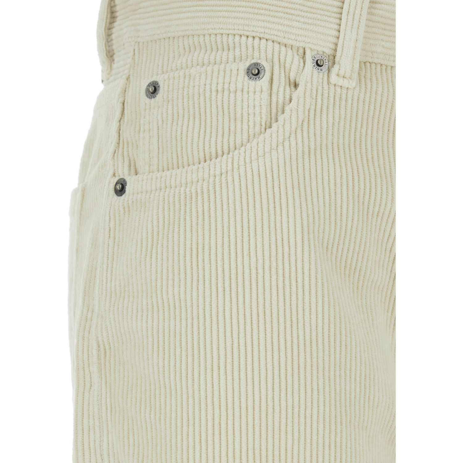Korea White Pants with Logo Patch on the Rear and Wide Leg in Corduroy Woman