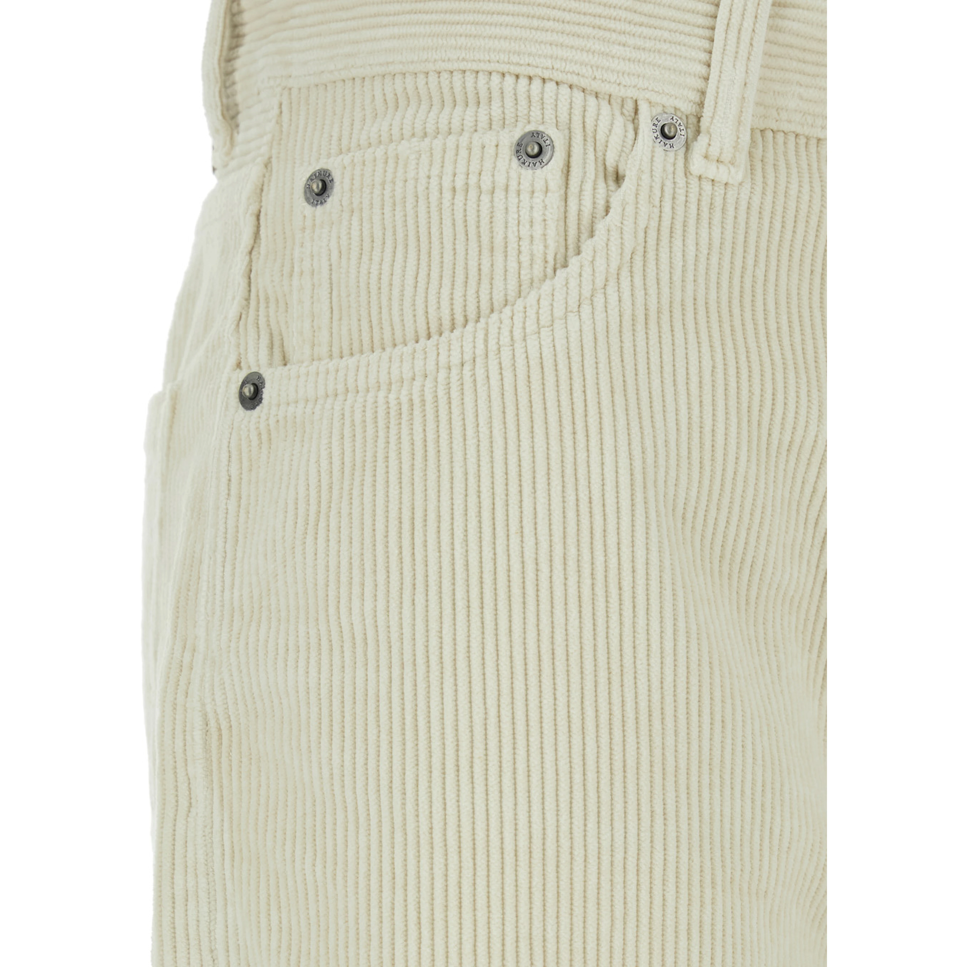 Korea White Pants with Logo Patch on the Rear and Wide Leg in Corduroy Woman