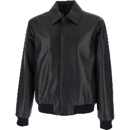 Black Jacket with Classic Collar and Logo Lettering on the Rear in Leather Man