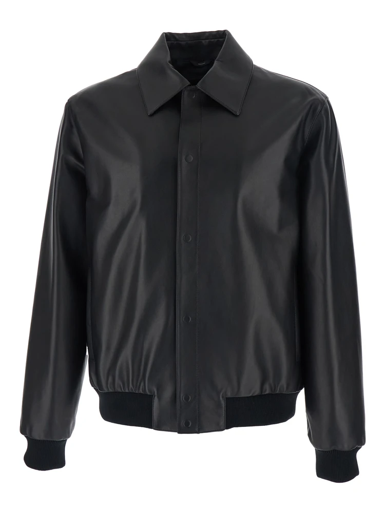 Black Jacket with Classic Collar and Logo Lettering on the Rear in Leather Man