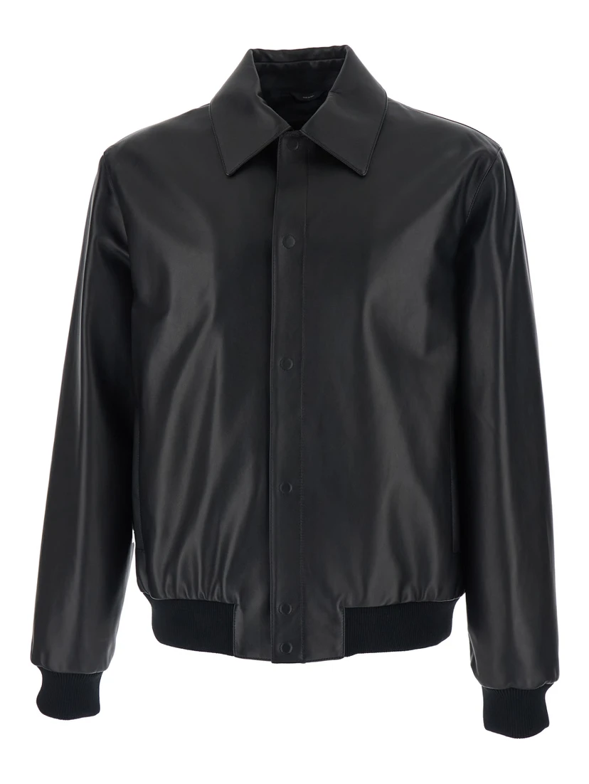 Black Jacket with Classic Collar and Logo Lettering on the Rear in Leather Man