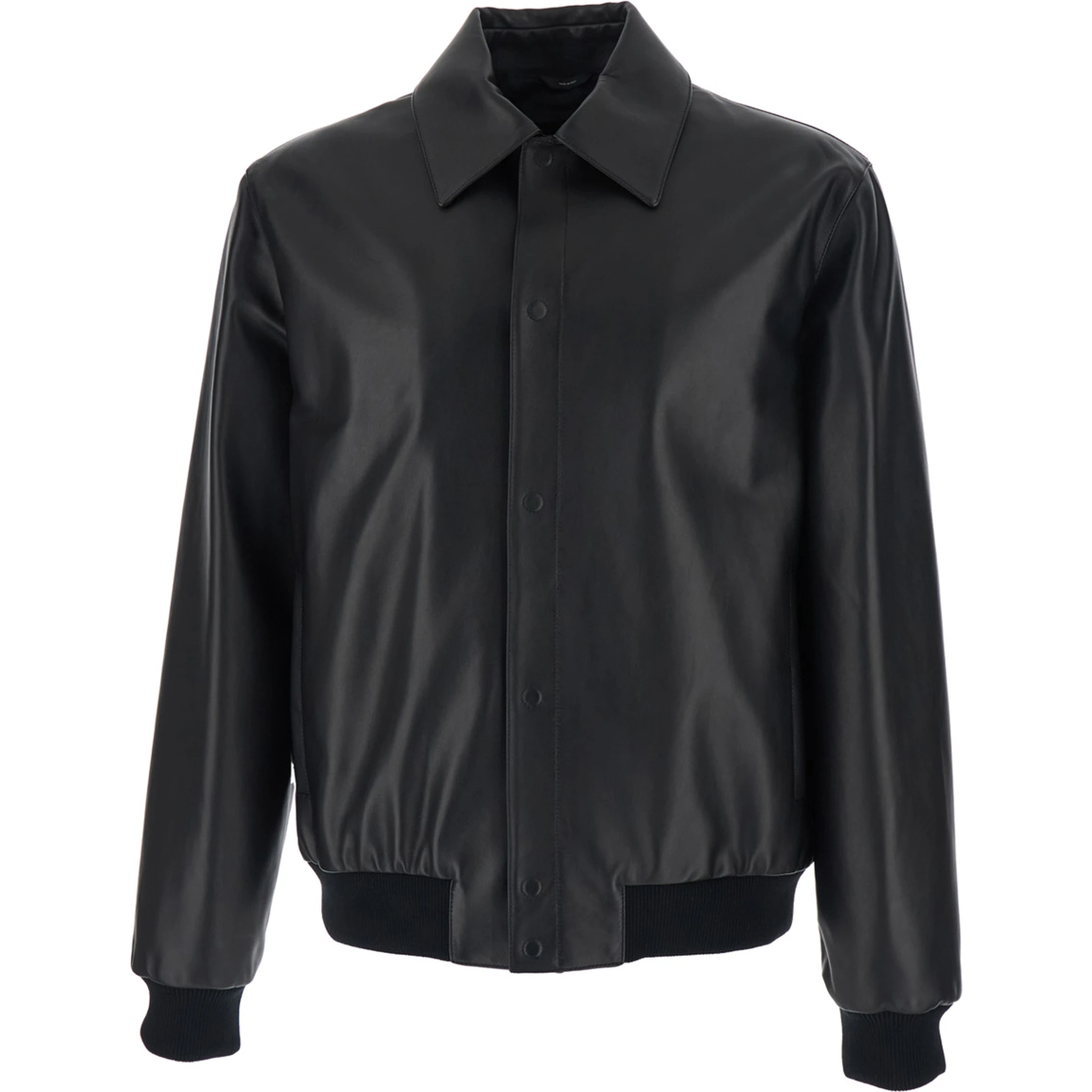 Black Jacket with Classic Collar and Logo Lettering on the Rear in Leather Man