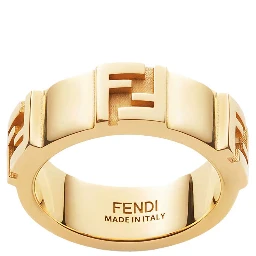 Gold Colored Band Ring with Embossed FF Logo in Brass Woman