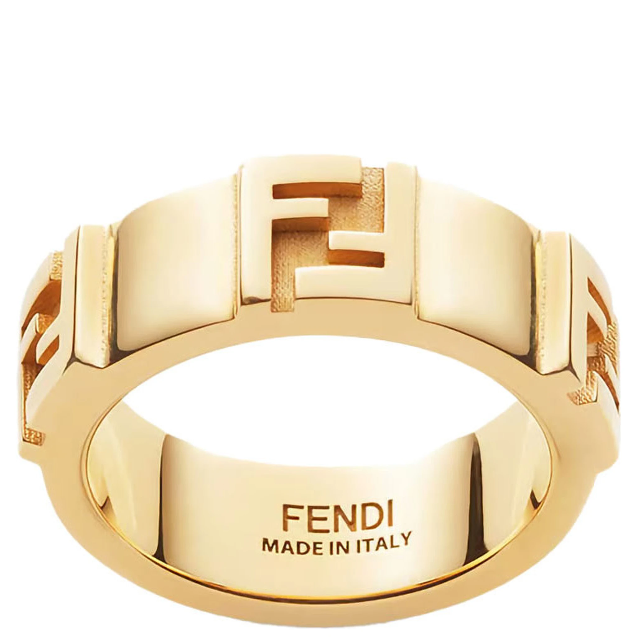 Gold Colored Band Ring with Embossed FF Logo in Brass Woman