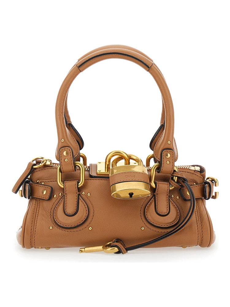 Paddington Brown Handbag with Two Top Handles and Padlock on the Front in Leather Woman