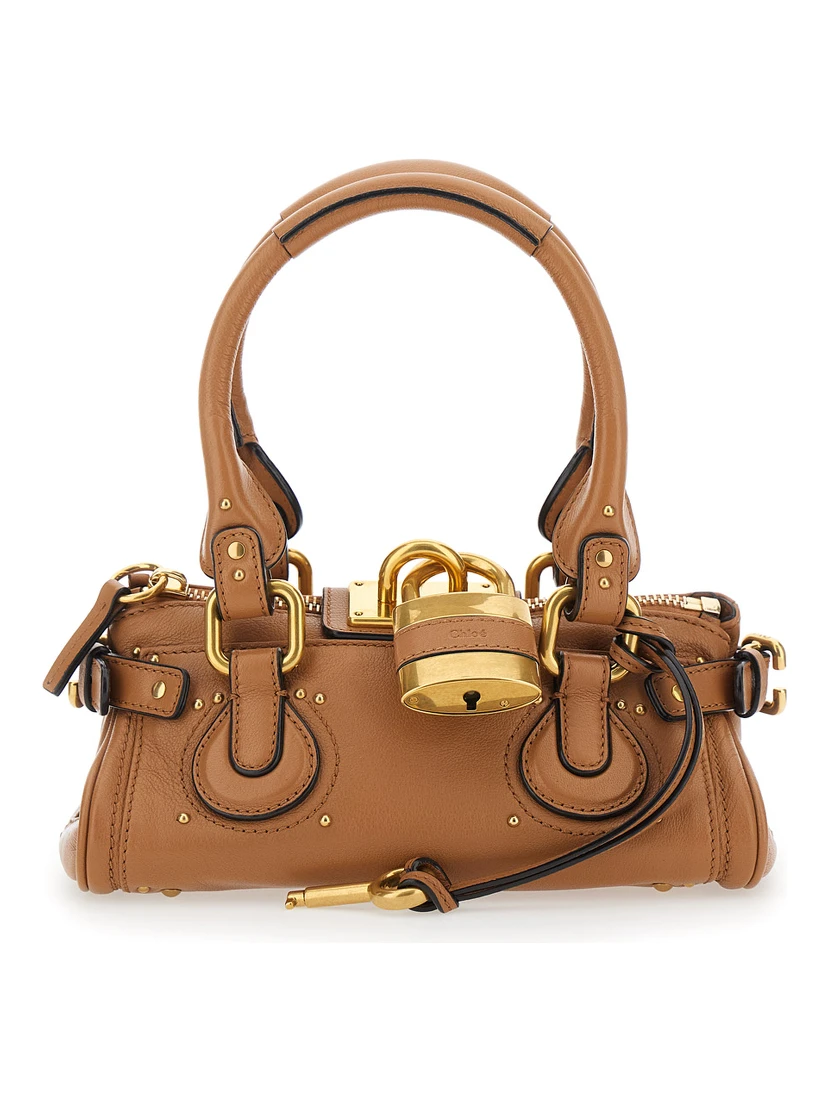 Paddington Brown Handbag with Two Top Handles and Padlock on the Front in Leather Woman