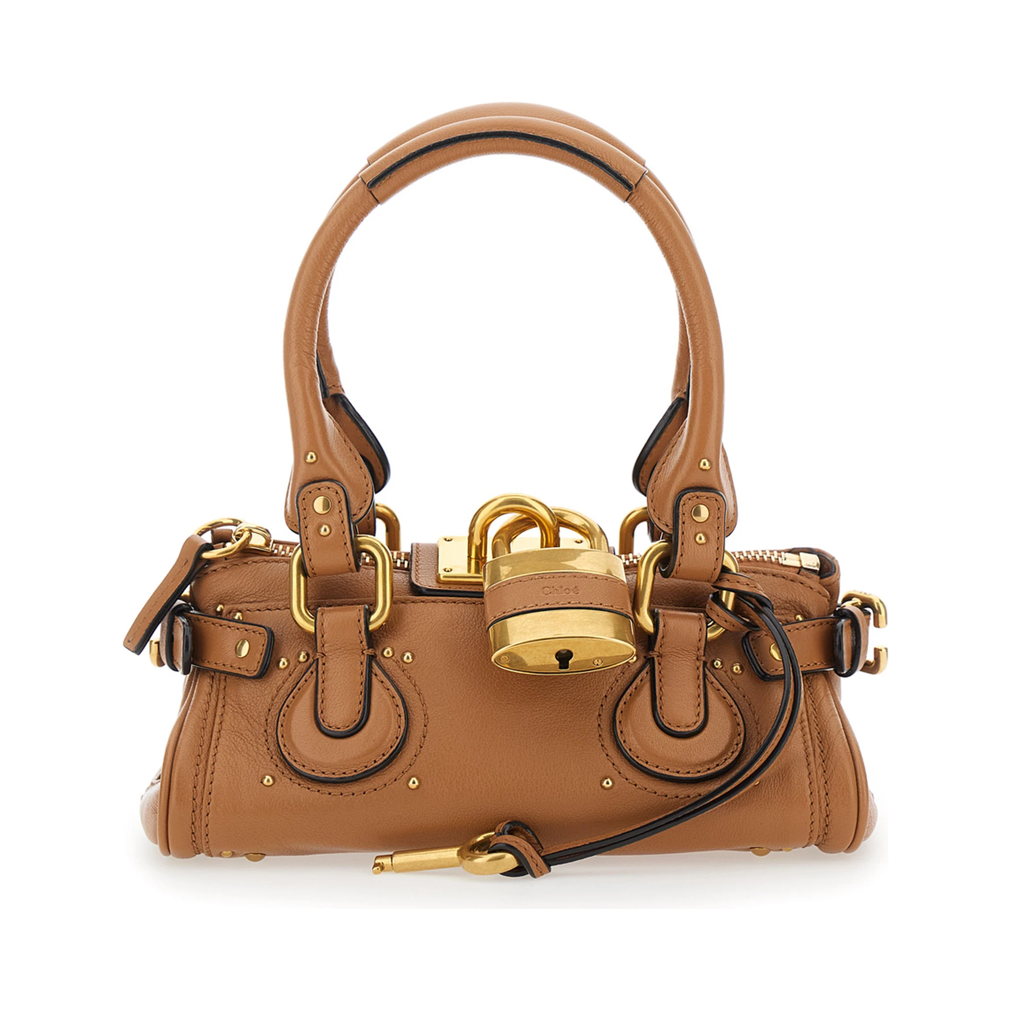 Paddington Brown Handbag with Two Top Handles and Padlock on the Front in Leather Woman
