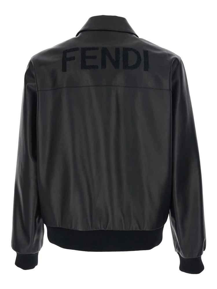 Black Jacket with Classic Collar and Logo Lettering on the Rear in Leather Man alternative