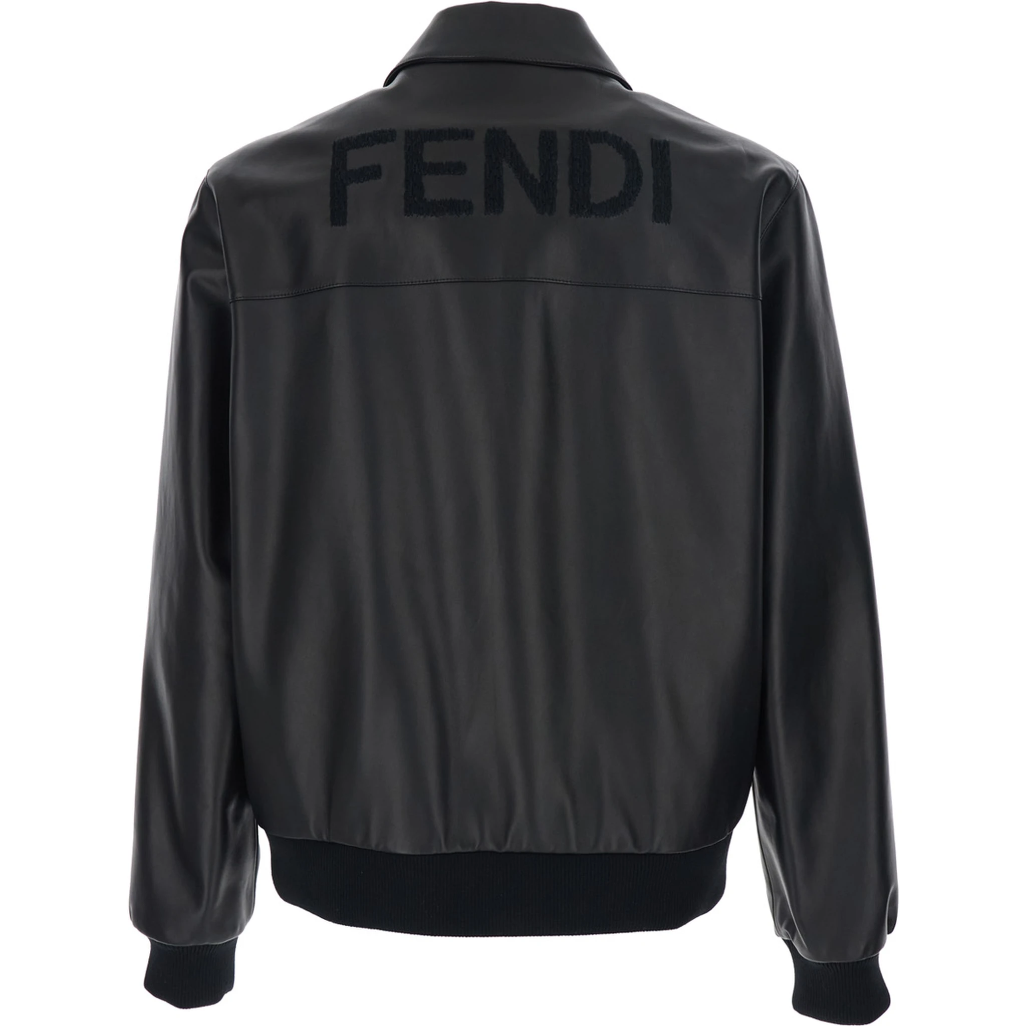 Black Jacket with Classic Collar and Logo Lettering on the Rear in Leather Man
