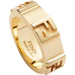 Gold Colored Band Ring with Embossed FF Logo in Brass Woman