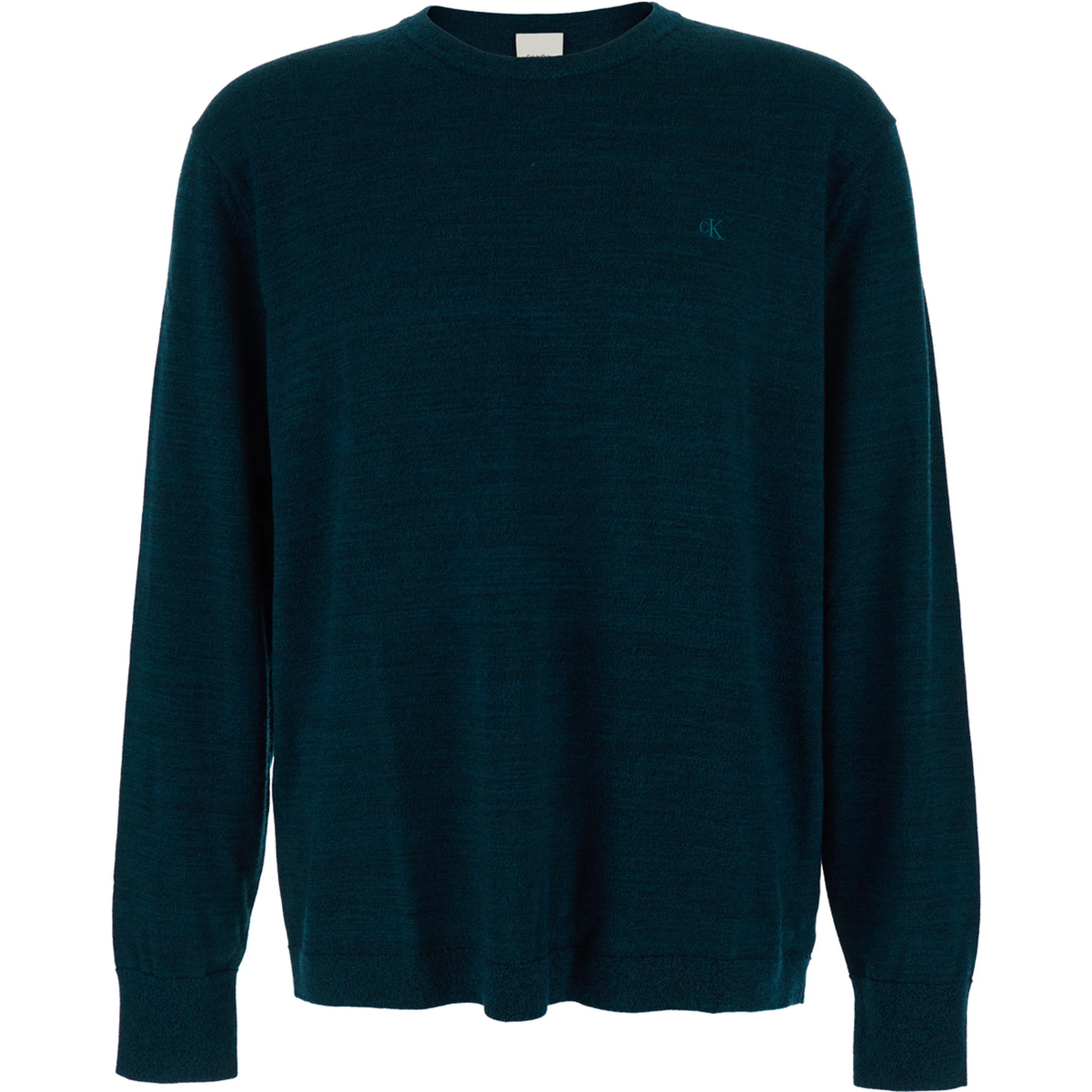 Blue Crewneck Sweater with Logo Embroidery on the Front and Dropped Shoulders in Wool Man
